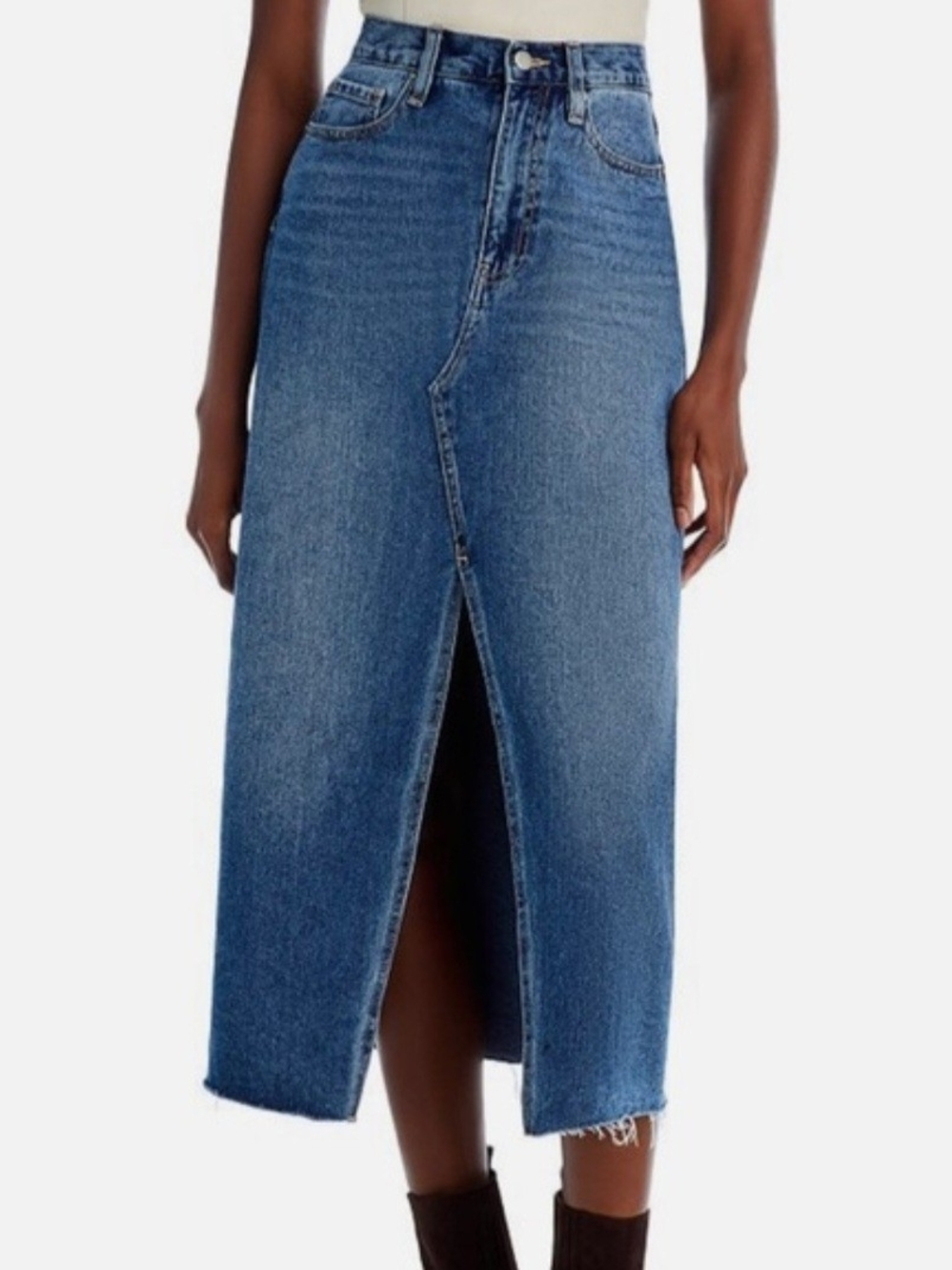 Small Aqua Denim Midi Skirt with Front Slit